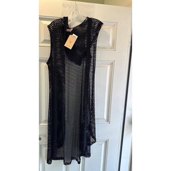SJS hooded, women's mesh, open-front swimsuit coverup in black - Size L - Picture 6 of 10